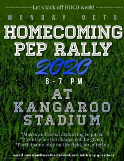 Homecoming pep rally 2020 - October 5th from 6-7 pm